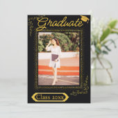 Classy Gold & Black Vertical Photo-Afstuderen Kaart (Staand voorkant)