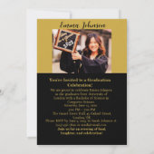 Classy Gold & Black Vertical Photo-Afstuderen Kaart (Achterkant)