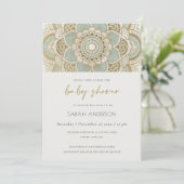 Classy Gold Blauwgroen Mandala Baby shower Invite Bedankkaart (Staand voorkant)