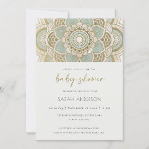 Classy  Gold Blauwgroen Mandala Baby shower Invite Bedankkaart