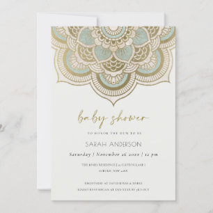 Classy  Gold Blauwgroen Mandala Baby shower Invite Bedankkaart