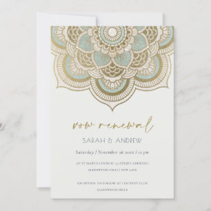 Classy Gold Blauwgroen Mandala Vow Renewal Invite Bedankkaart