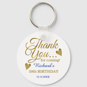 Classy Gold Blue 50th Birthday Hartelijk dank   Sleutelhanger