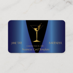 Classy Gold Blue Metallic Bartender Visitekaartje