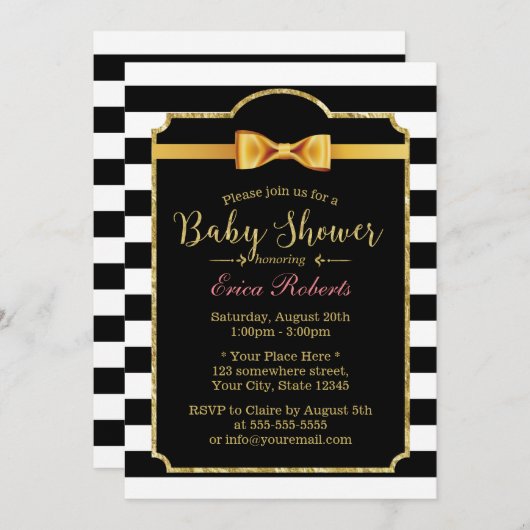 Classy Gold Bow Stropdas Modern Stripes Baby showe Kaart (Voorkant / Achterkant)
