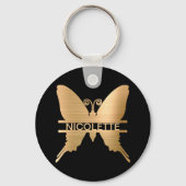 Classy Gold Butterfly Naam Monogram Aangepast Sleutelhanger (Voorkant)