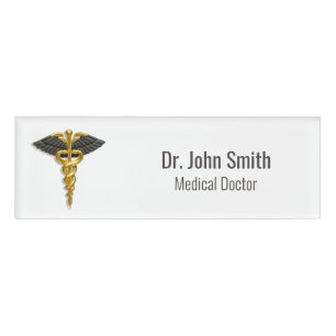 Classy Gold Caduceus Black Wings Elegant Medical Naambadge