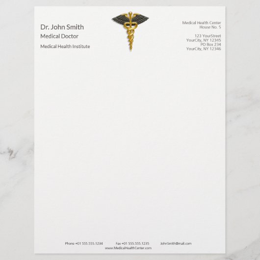 Classy Gold Caduceus Elegant Medical Black Wings Briefhoofd (Voorkant)