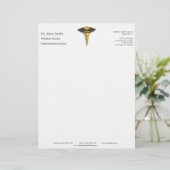 Classy Gold Caduceus Elegant Medical Black Wings Briefhoofd (Staand voorkant)