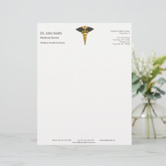 Classy Gold Caduceus Elegant Medical Black Wings Briefhoofd (Staand voorkant)