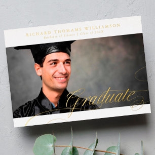 Classy Gold Calligraphy Photo College Graduation Folie Uitnodiging