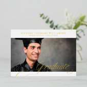 Classy Gold Calligraphy Photo College Graduation Folie Uitnodiging (Staand Voorkant)