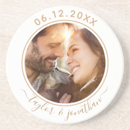 Classy Gold Chic Modern Wedding Persoonlijke foto Zandsteen Onderzetter