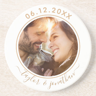 Classy Gold Chic Modern Wedding Persoonlijke foto Zandsteen Onderzetter