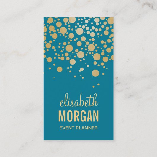 Classy Gold Confetti Stippen - Retro Blauwgroen bl Visitekaartje (Voorkant)