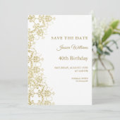 Classy Gold Damask 40e verjaardag Save The Date (Staand voorkant)