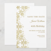 Classy Gold Damask 40e verjaardag Save The Date (Voorkant / Achterkant)