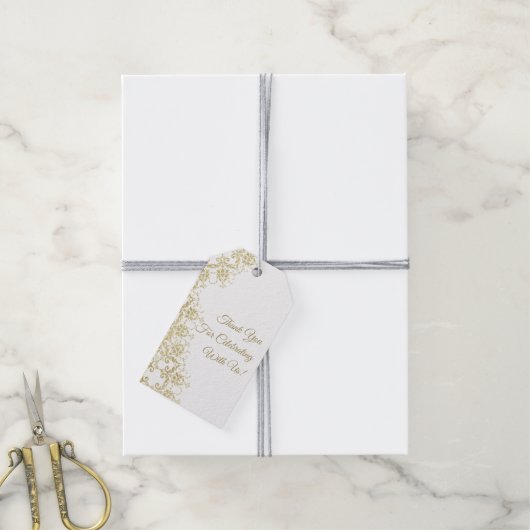 Classy Gold Damask Verjaardag Cadeaulabel (Met Touw)
