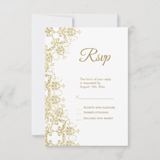 Classy Gold Damask Verjaardag RSVP Kaartje (Voorkant)