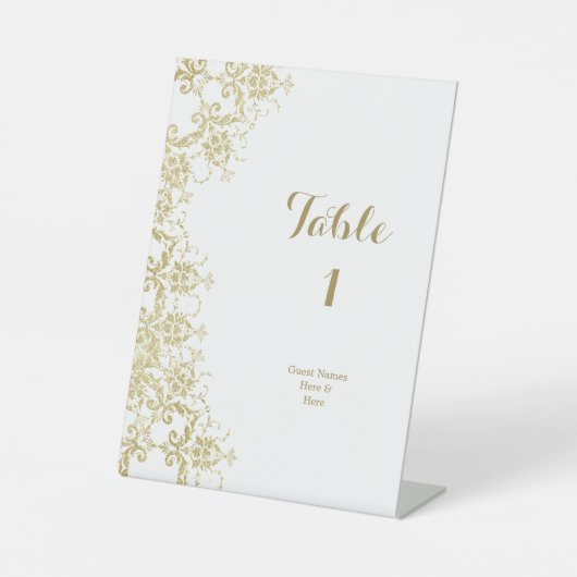 Classy Gold Damask Verjaardagstabel Nummer Reclamebord Met Voetstuk (Voorkant)