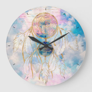 Classy Gold dreamcatcher Rainbow Clouds Sky-ontwer Grote Klok