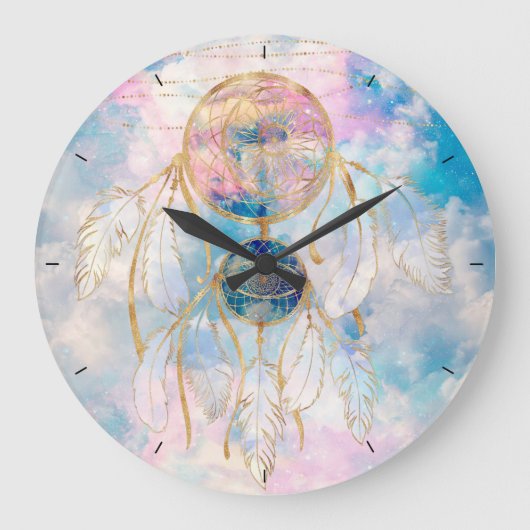 Classy Gold dreamcatcher Rainbow Clouds Sky-ontwer Grote Klok (Voorkant)