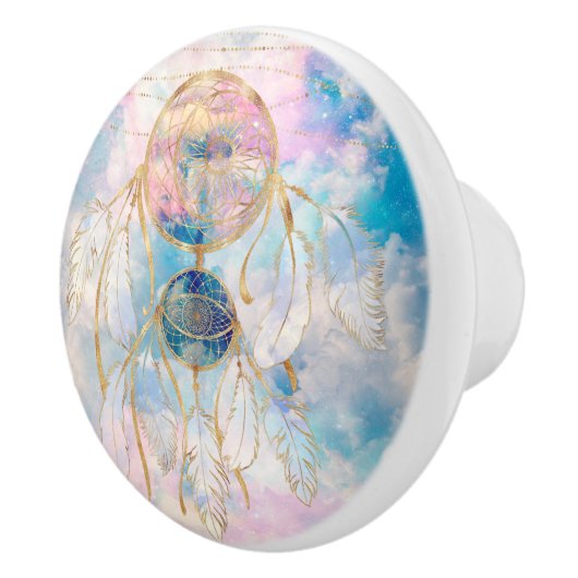 Classy Gold dreamcatcher Rainbow Clouds Sky-ontwer Keramische Knop (Rechts)
