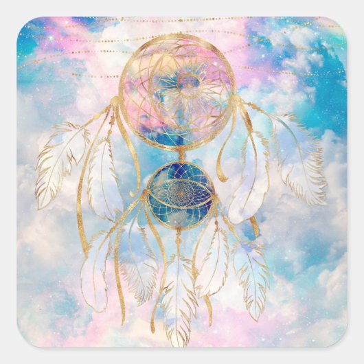 Classy Gold dreamcatcher Rainbow Clouds Sky-ontwer Vierkante Sticker (Voorkant)