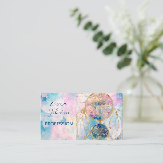 Classy Gold dreamcatcher Rainbow Clouds Sky-ontwer Visitekaartje (Staand voorkant)