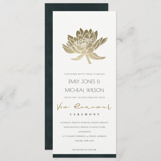 Classy Gold Emerald Green Lotus Floral Vow Renewal Kaart (Voorkant / Achterkant)