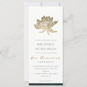 Classy Gold Emerald Green Lotus Floral Vow Renewal Kaart