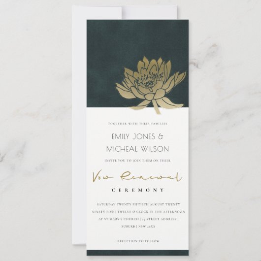 CLASSY GOLD EMERALD GREEN LOTUS FLORAL VOW RENEWAL KAART (Voorkant)
