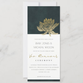 CLASSY GOLD EMERALD GREEN LOTUS FLORAL VOW RENEWAL KAART