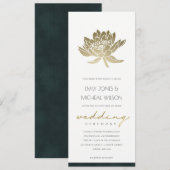 CLASSY GOLD EMERALD GREEN LOTUS FLORAL WEDING KAART (Voorkant / Achterkant)