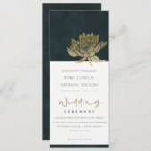 CLASSY GOLD EMERALD GREEN LOTUS FLORAL WEDING KAART (Voorkant / Achterkant)