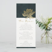 CLASSY GOLD EMERALD GREEN LOTUS FLORAL WEDING MENU (Staand voorkant)