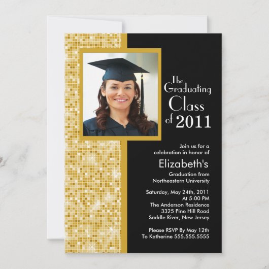 Classy Gold en Black Afstuderen Invitation Photo Kaart (Voorkant)
