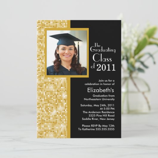 Classy Gold en Black Afstuderen Invitation Photo Kaart (Staand voorkant)