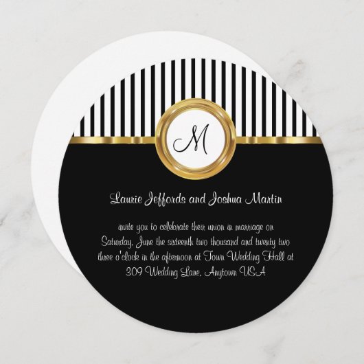 Classy Gold en Black Monogram Wedding Invitations Kaart (Voorkant / Achterkant)