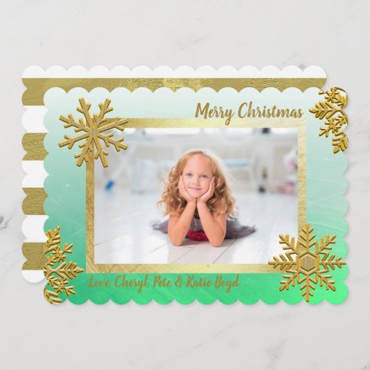 Classy Gold en Green Custom Photo met kerstmis Kaart (Voorkant / Achterkant)