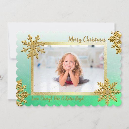 Classy Gold en Green Custom Photo met kerstmis Kaart (Voorkant)