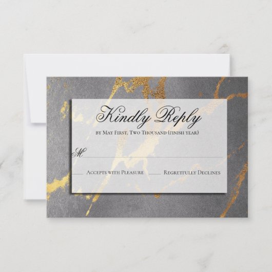 Classy Gold en Grijze marmer RSVP Kaartje (Voorkant)