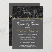 Classy Gold en Marble Birthday Invitation Kaart (Voorkant / Achterkant)