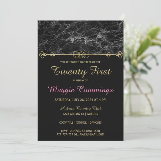 Classy Gold en Marble Birthday Invitation Kaart (Staand voorkant)