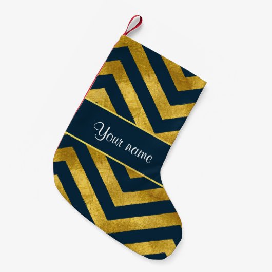 Classy Gold en marineblauw Chevrons Kleine Kerstsok (Voorkant (Hangend))
