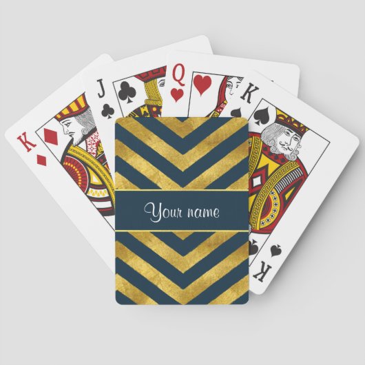 Classy Gold en marineblauw Chevrons Pokerkaarten (Achterkant)