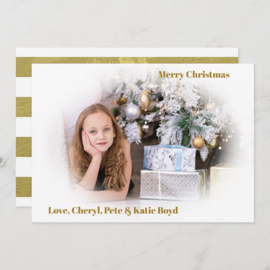 Classy Gold en White - Aangepaste kerstfoto Kaart (Voorkant / Achterkant)