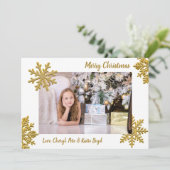 Classy Gold en White - Aangepaste kerstfoto Kaart (Staand voorkant)