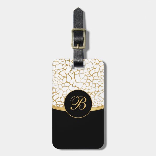 Classy Gold en White Animal Print | Personaliseren Bagagelabel (Voorkant verticaal)