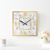 Classy Gold en White Faux Marble Vierkante Klok (Huis)